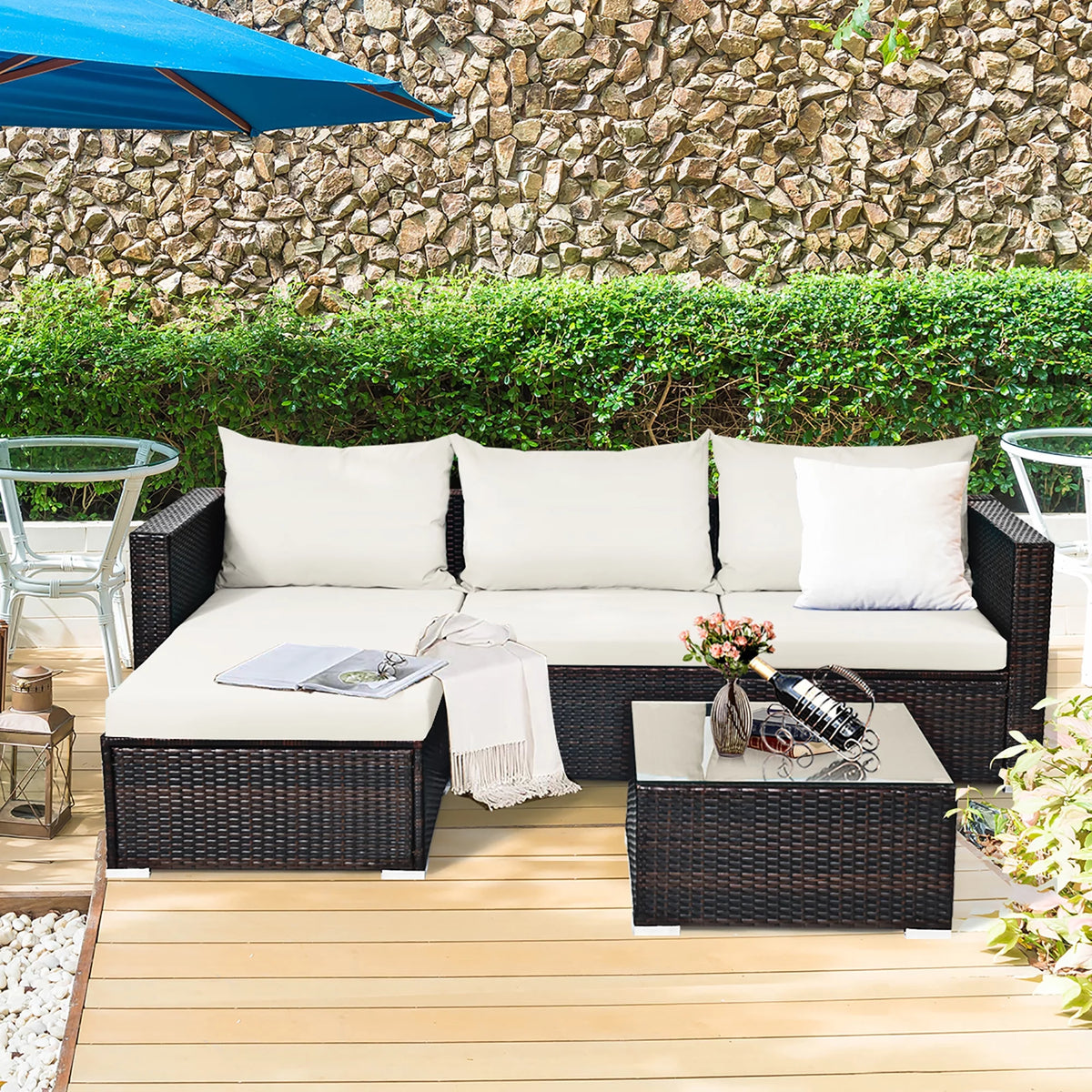 5 Pcs Patio Rattan Furniture Set with Coffee Table U430