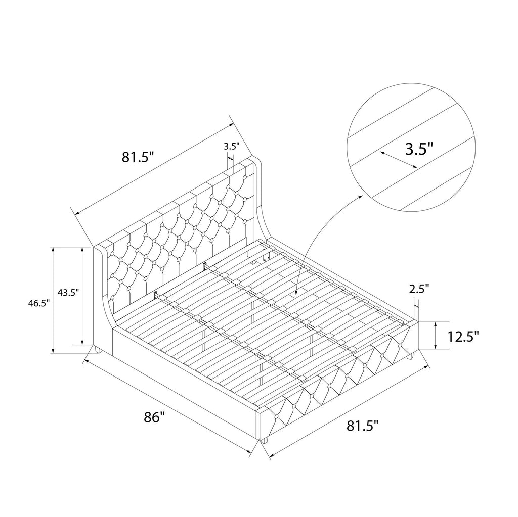 King Light Gray Linen Upholstered Bed V743508