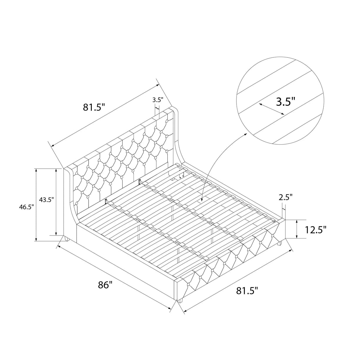 King Light Gray Linen Upholstered Bed V743508