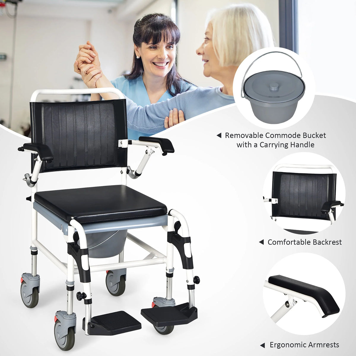 4-in-1 Commode Chair with Detachable Bucket Y1095