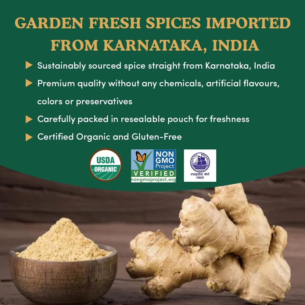 Organic Ginger Powder 454g 100% Raw Ground Ginger Root Powder in Resealable Zip Lock Pouch O64847