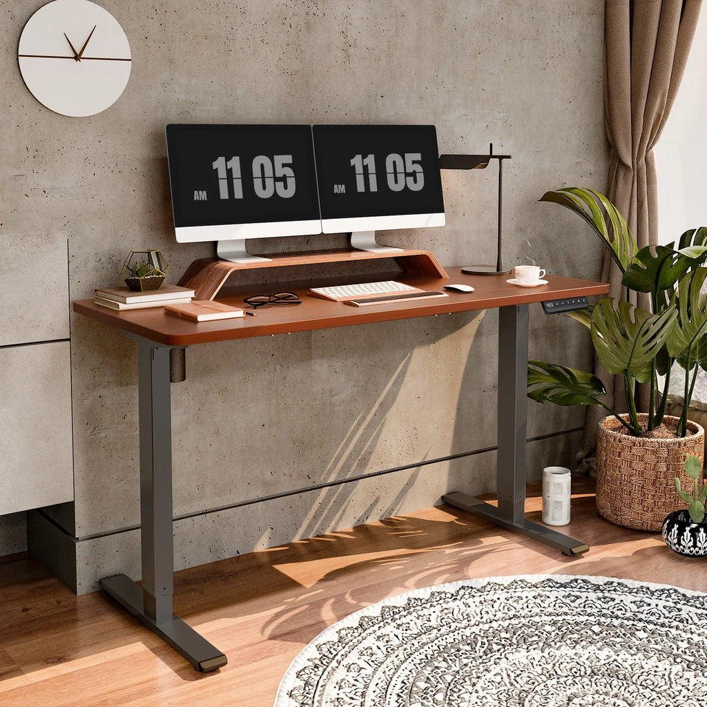55" x 28" Height Adjustable Standing Desk Gray and Mahogany C58016