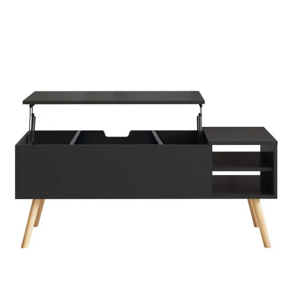 Black Solid Wood Coffee Table with Storage I479