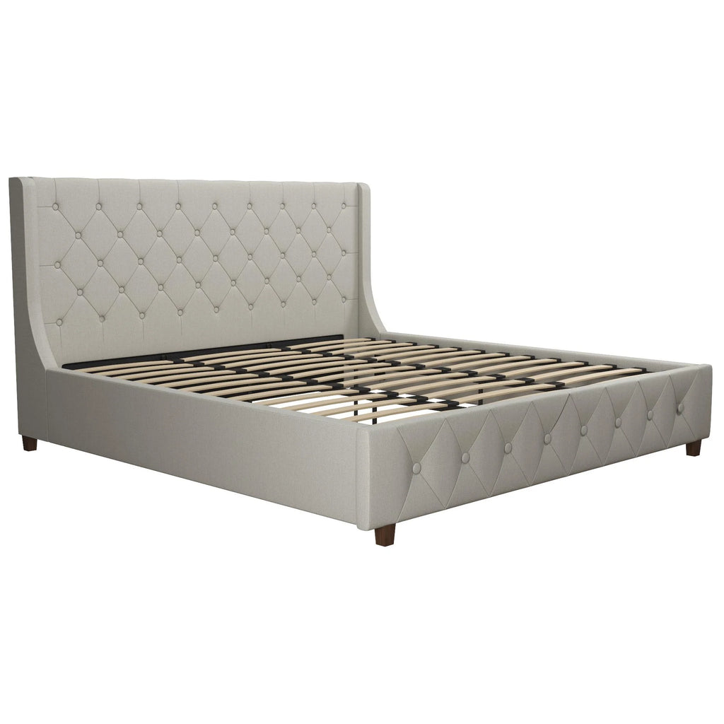 King Light Gray Linen Upholstered Bed V743508