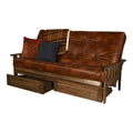 Queen Storage Futon with Brown Faux Leather Mattress I5361