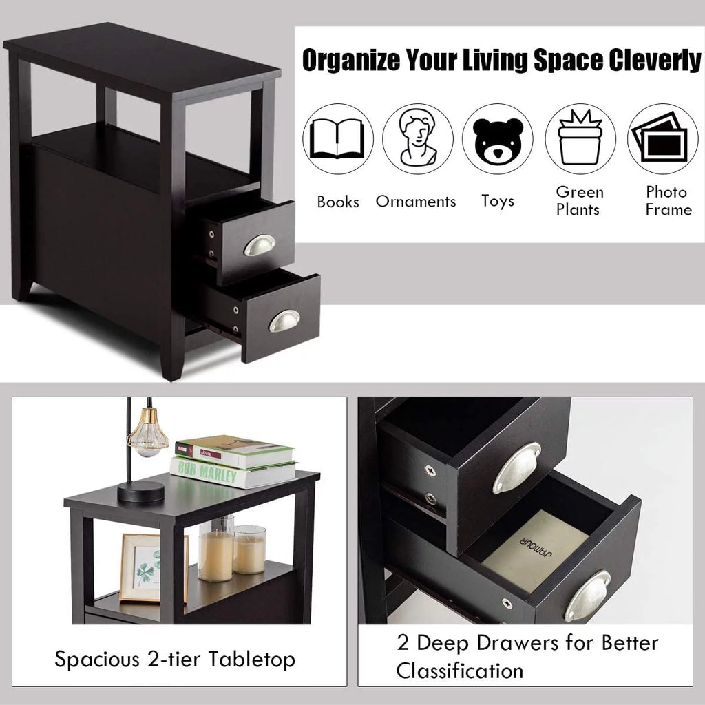 Wooden End Table with 2 Drawers and Shelf F9602