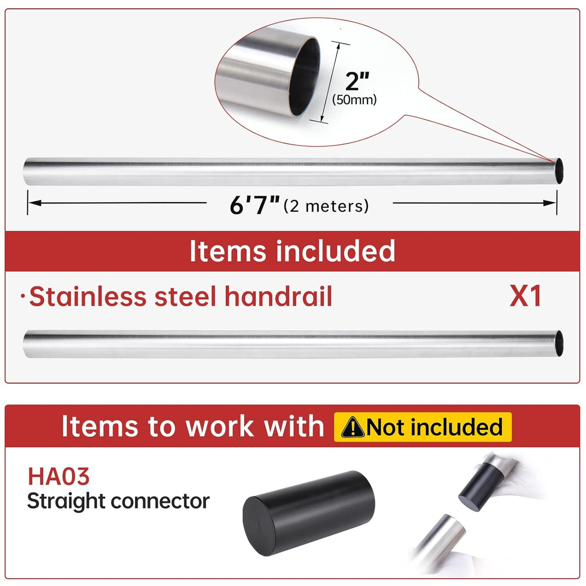6.6Ft Stainless Steel Handrail for Cable Railing S21974