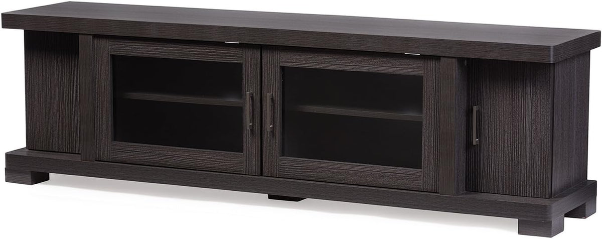 Dark Brown Wood TV Cabinet with 2 Glass Doors R4206