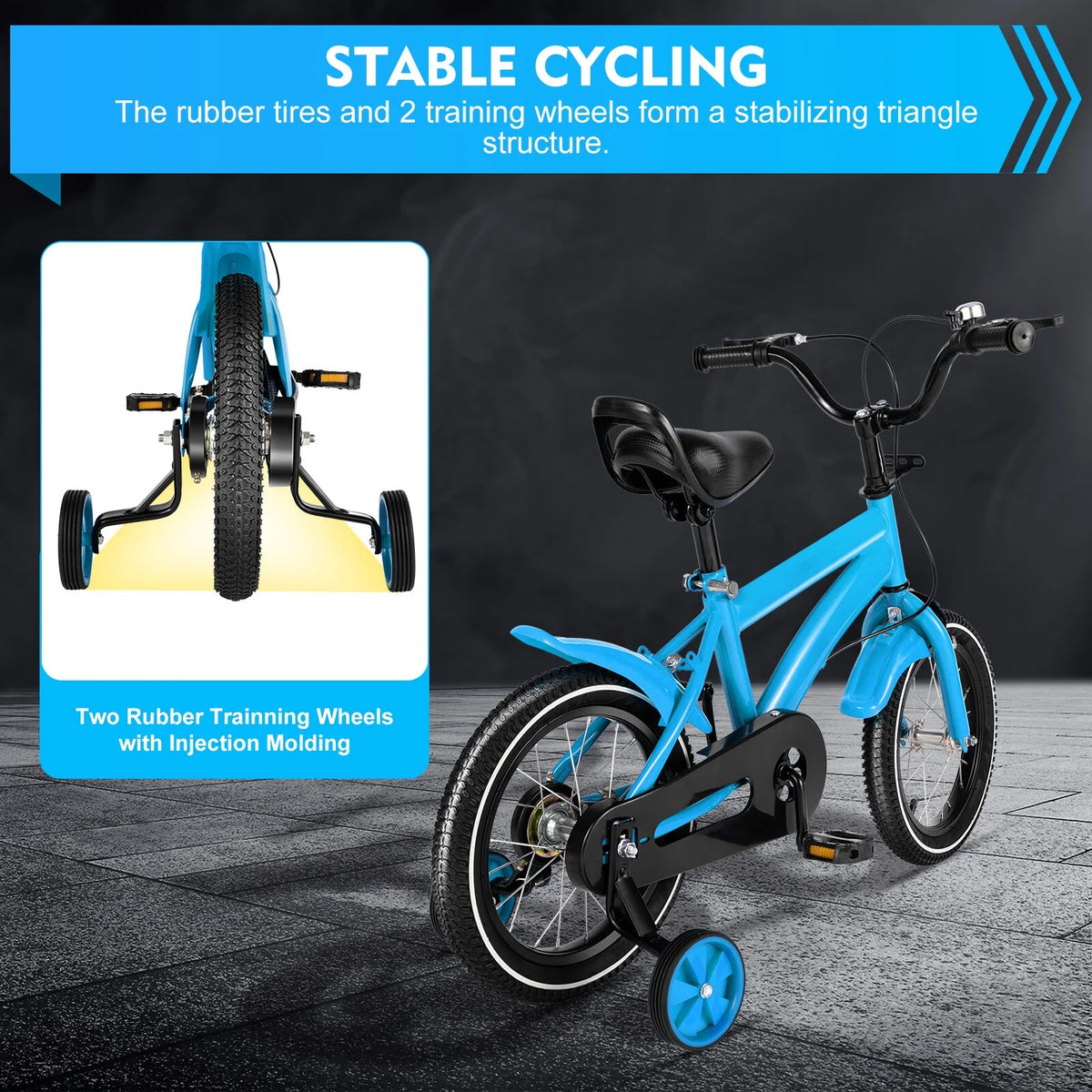 14 Inch Kids Bike Adjustable with Training Wheels Blue W134