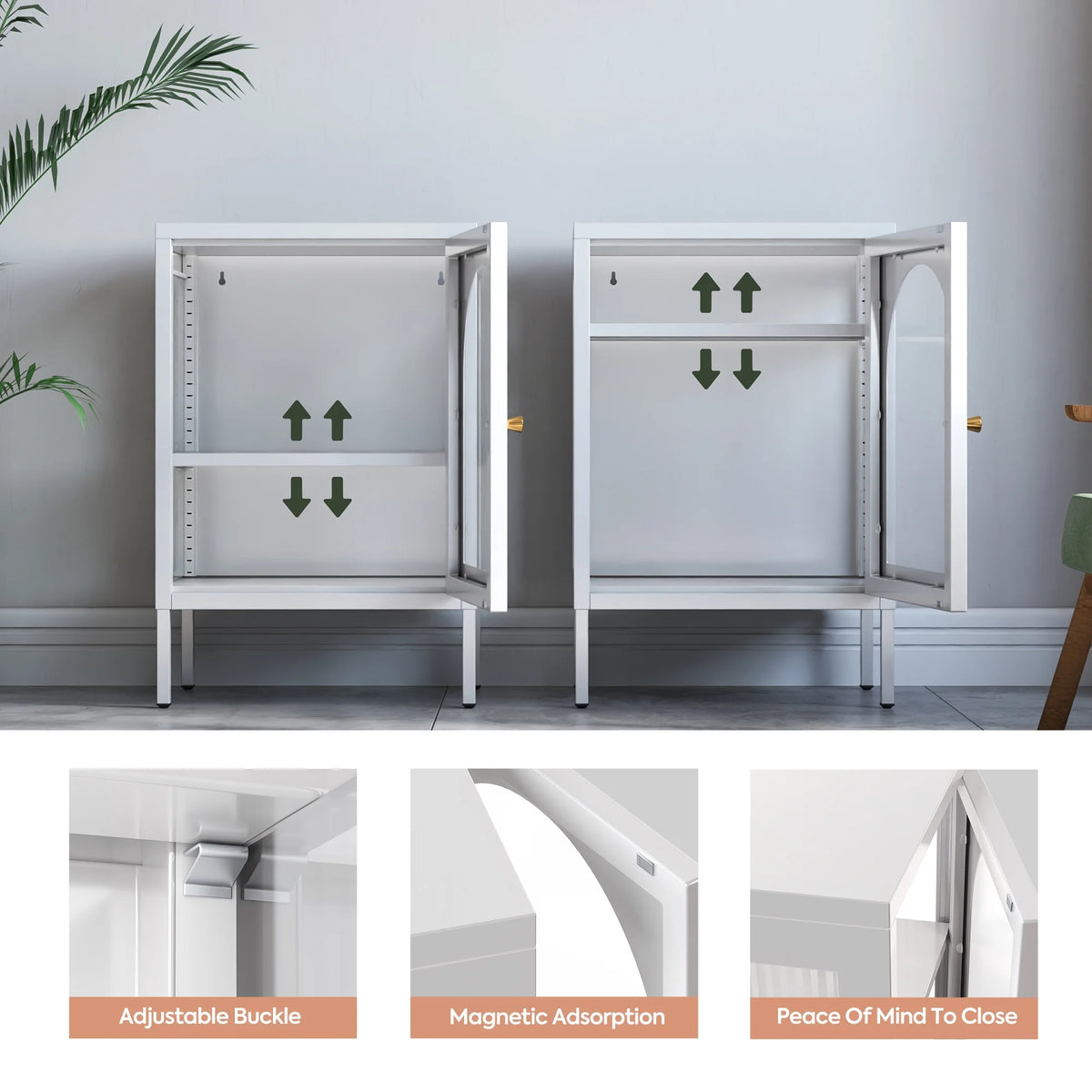 White Metal Buffet Storage Cabinet with Glass Doors F5145