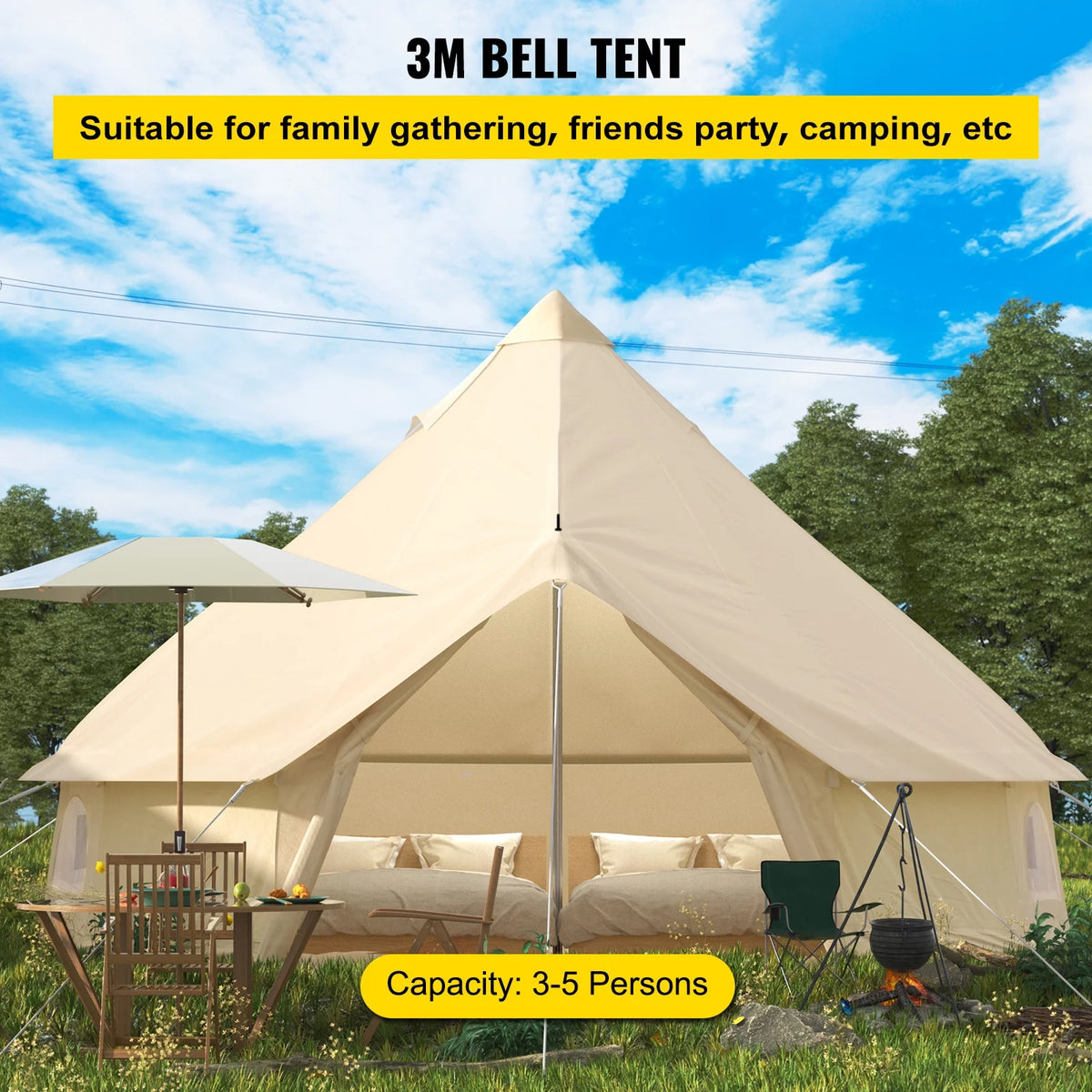 Canvas Bell Tent with Stove Jacket Waterproof 4 Seasons G95514