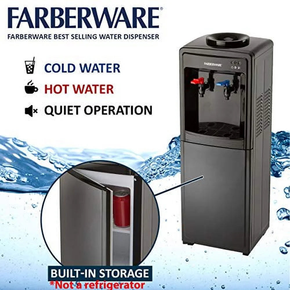 Black Freestanding Hot and Cold Water Cooler Dispenser D37987