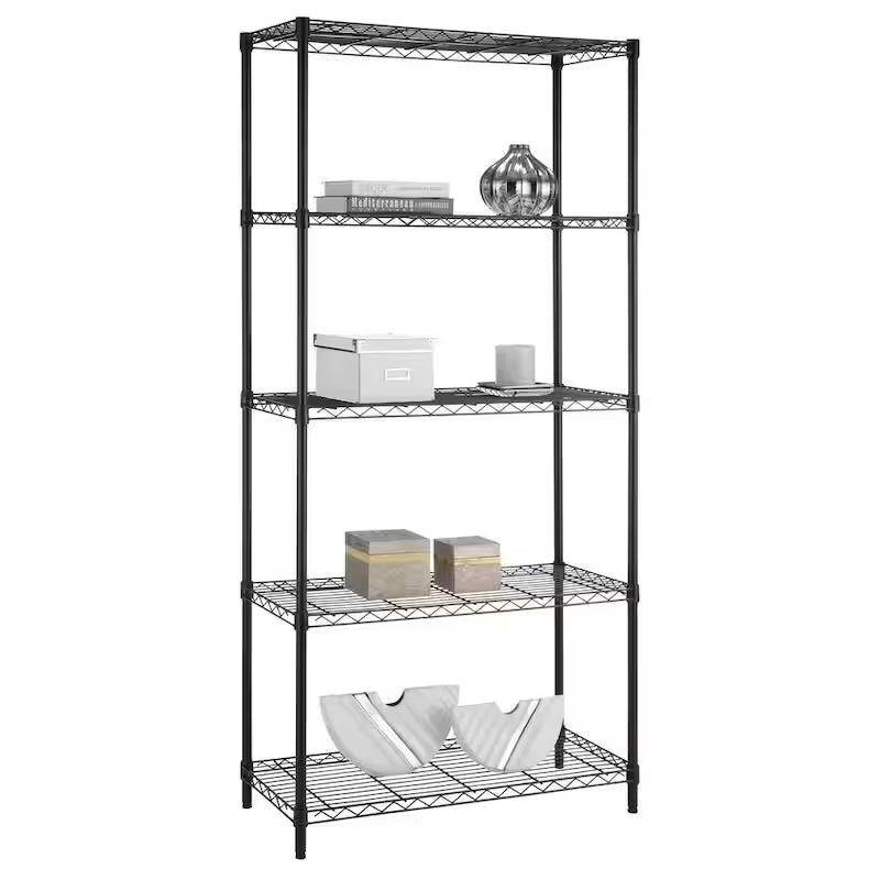 5-Tier Steel Wire Shelving Unit in Black X2744