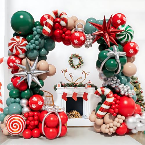 Christmas Balloon Garland Arch Kit with 160Pcs Red Green Silver Peach Nude Balloons U84140