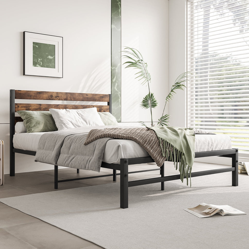 Full Size Platform Bed Frame with Wood Headboard H399112
