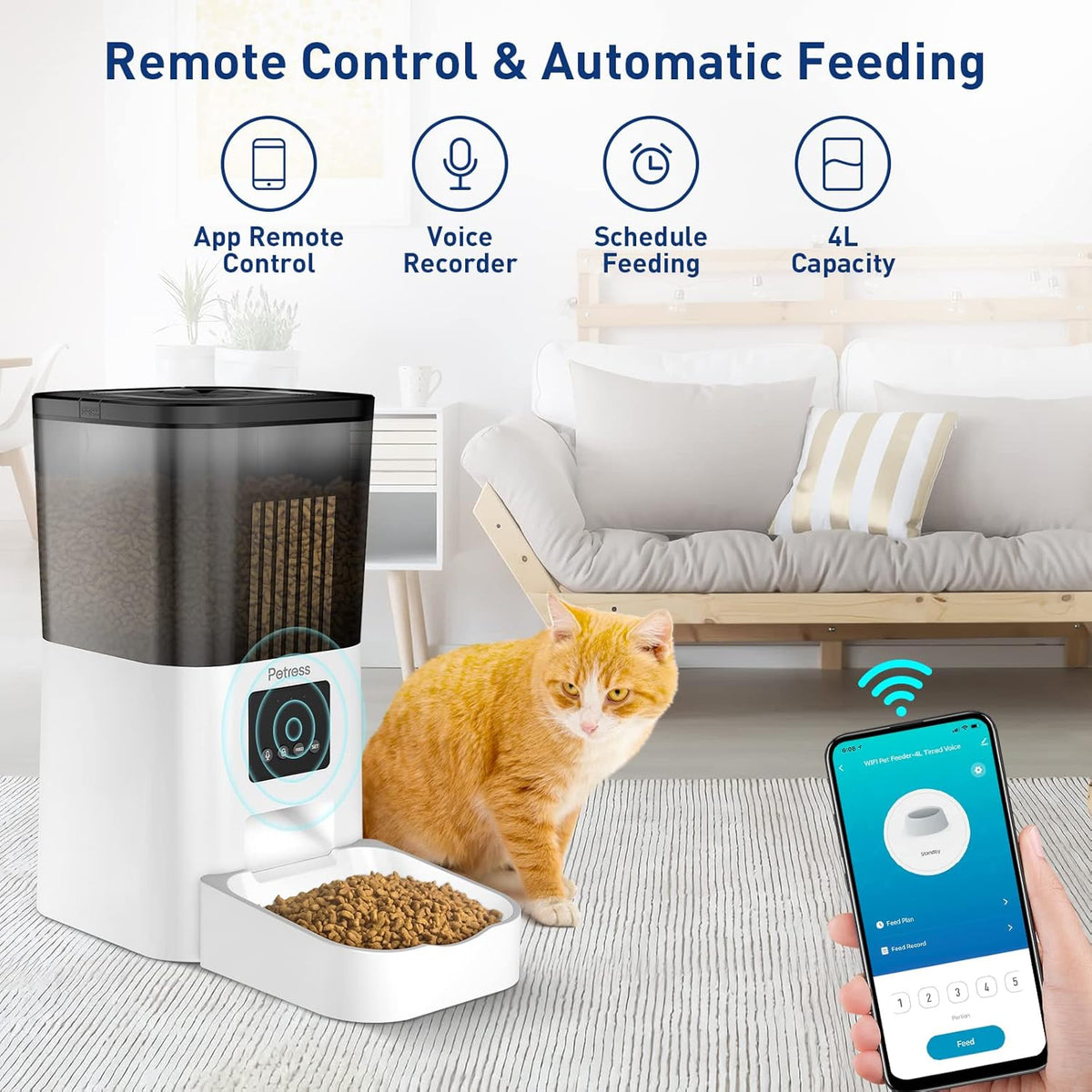 4L Automatic Cat Feeder with WiFi and 10s Voice Recorder, Pack of 2 I6523