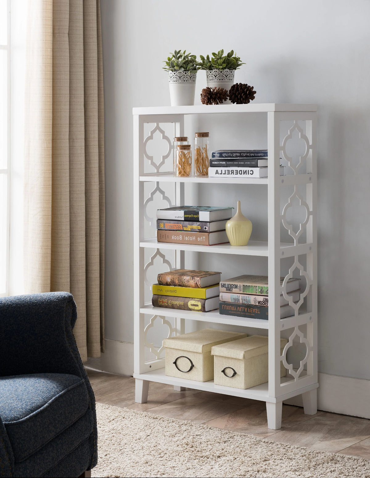 White 5 Tier Wood Bookcase J707