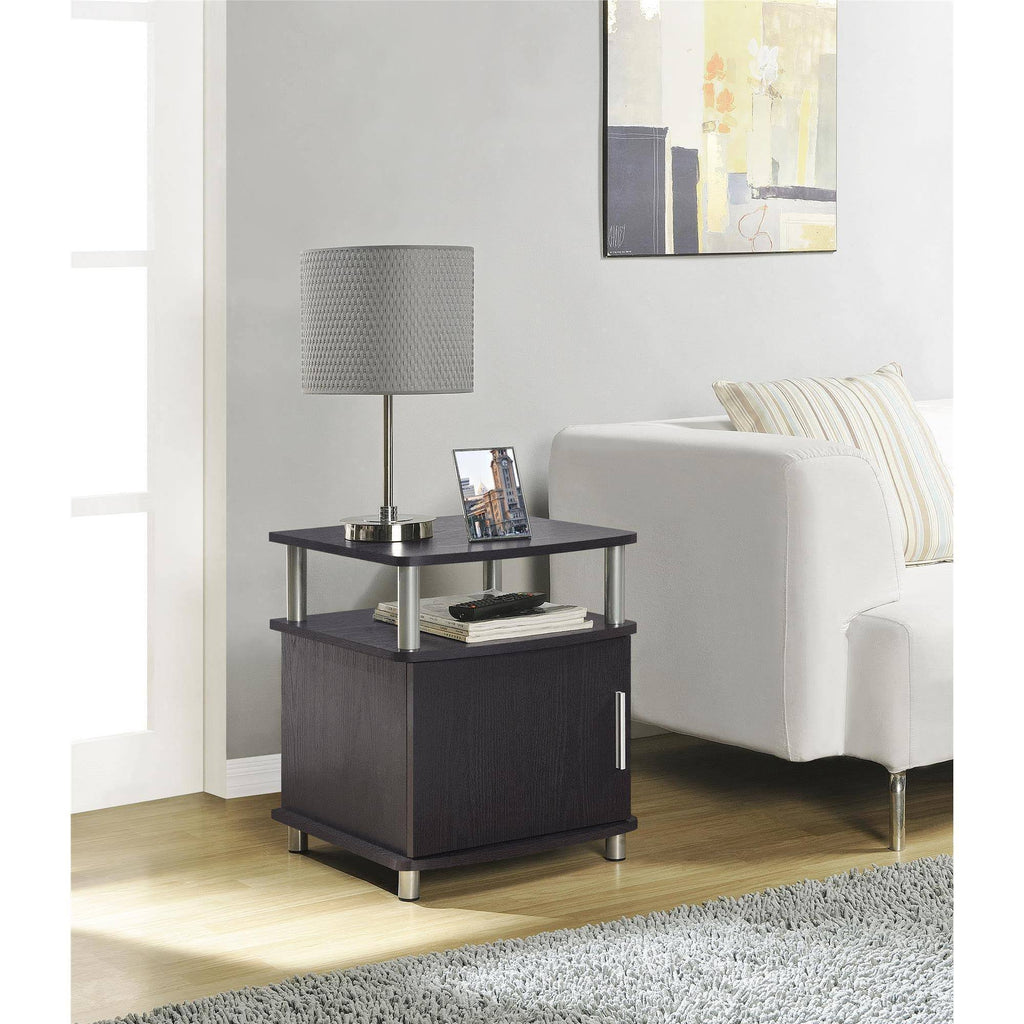 Espresso/Silver End Table with Storage A555
