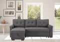 Linen Reversible Sleeper Sectional Sofa with Storage Chaise Dark Gray W8615