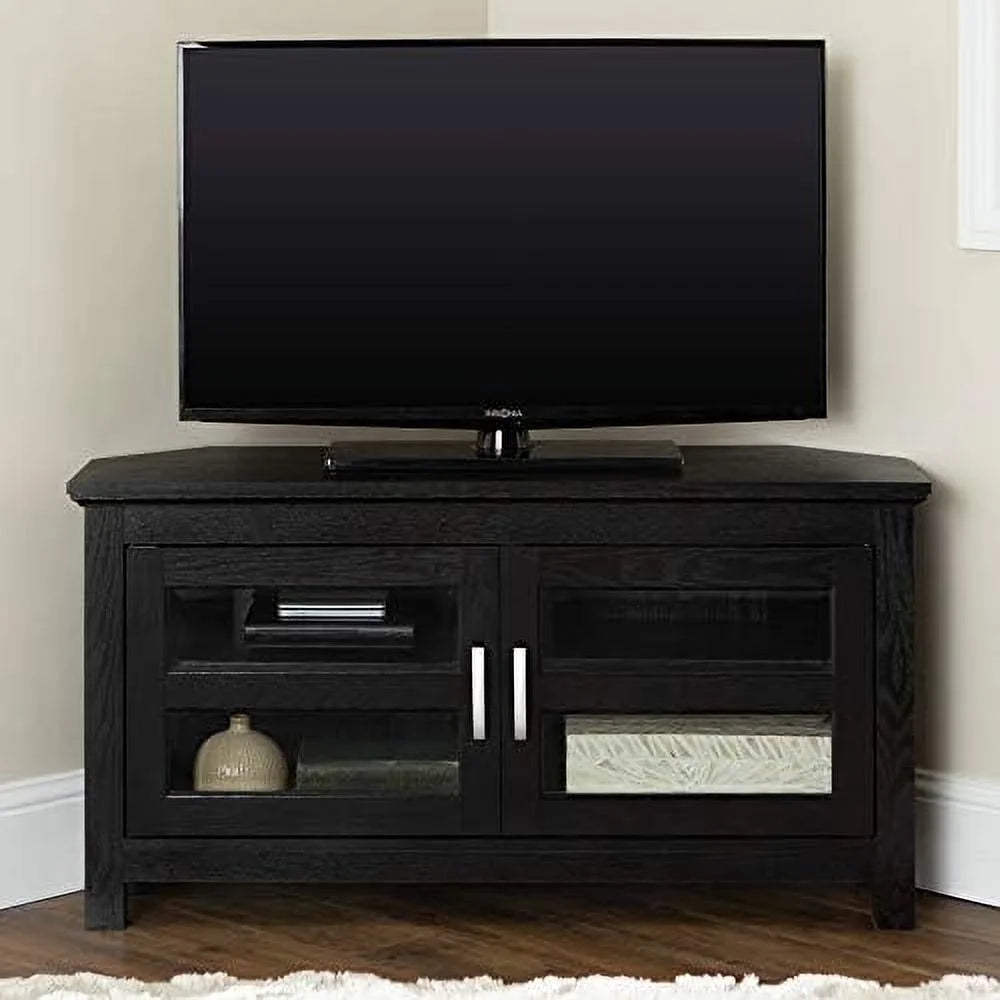 2 Door Corner Wood TV Stand up to 48" 44 Inch Black Y617760