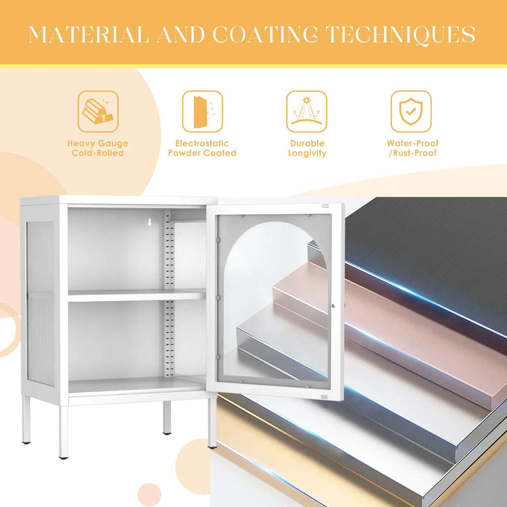 White Metal Buffet Storage Cabinet with Glass Doors F5145