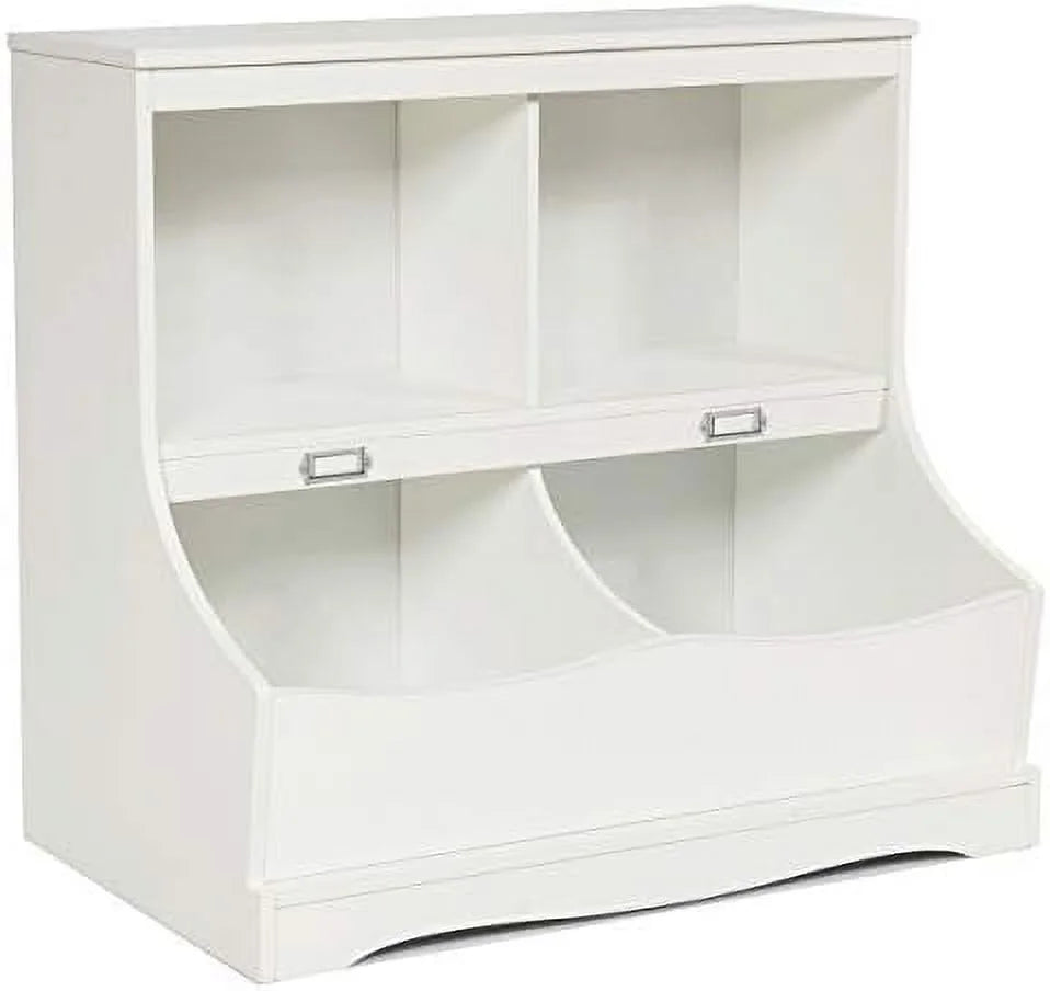 White Wooden 4-Cubby Bookcase and Toy Box H6945