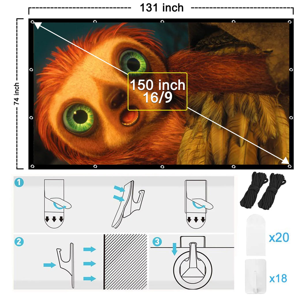 150 inch 4K 16:9 Foldable Portable Projector Screen U8625