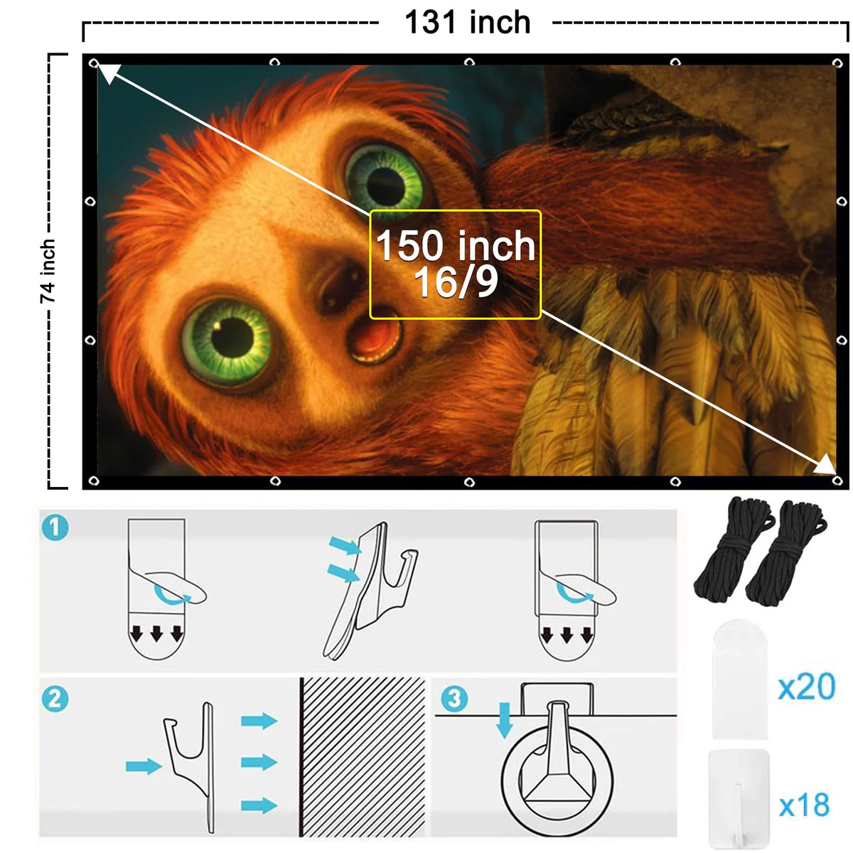 150 inch 4K 16:9 Foldable Portable Projector Screen U8625