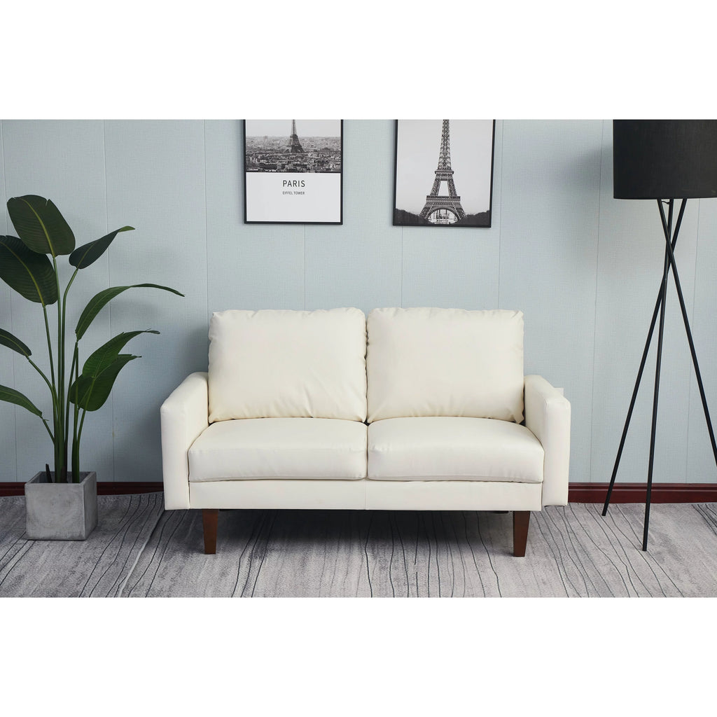 Beige Faux Leather Square Arm Loveseat M3828