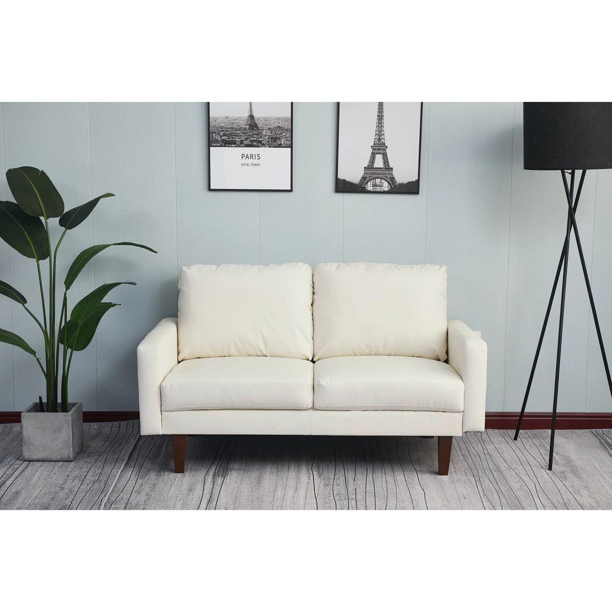 Beige Faux Leather Square Arm Loveseat M3828