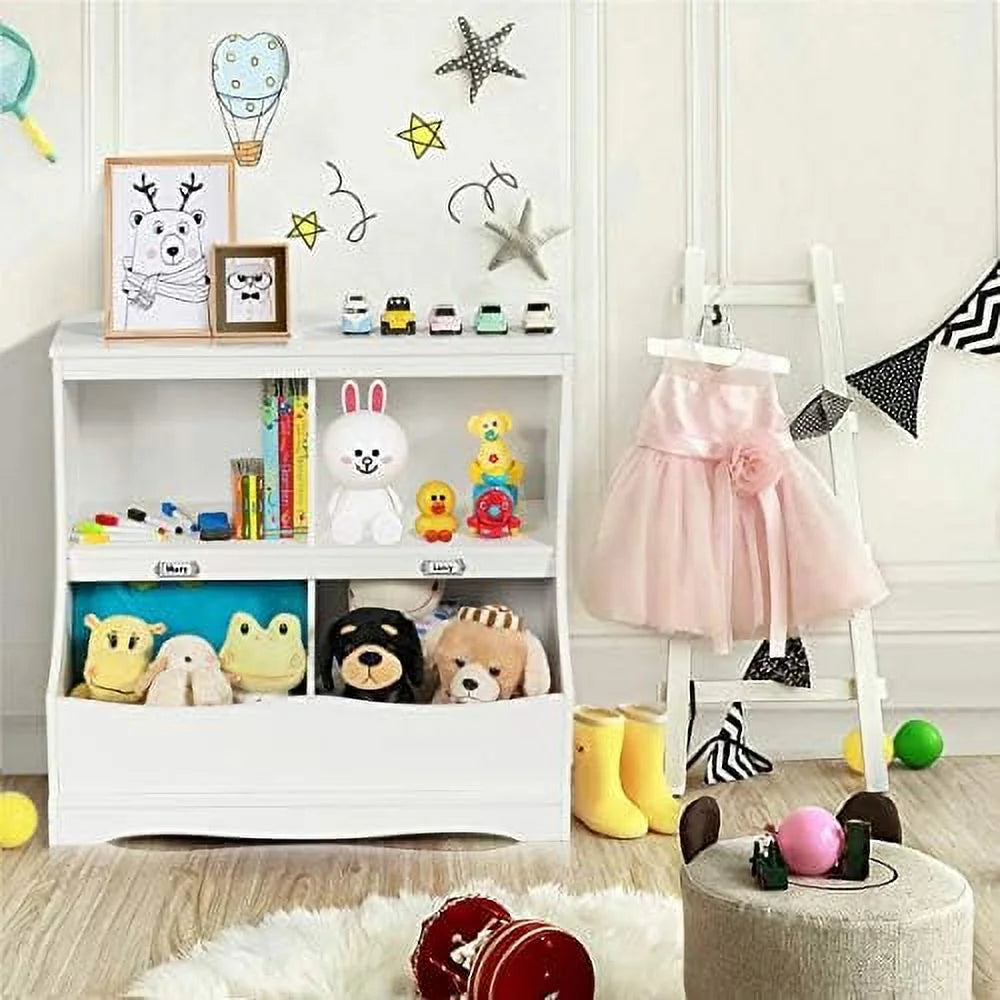 White Wooden 4-Cubby Bookcase and Toy Box H6945