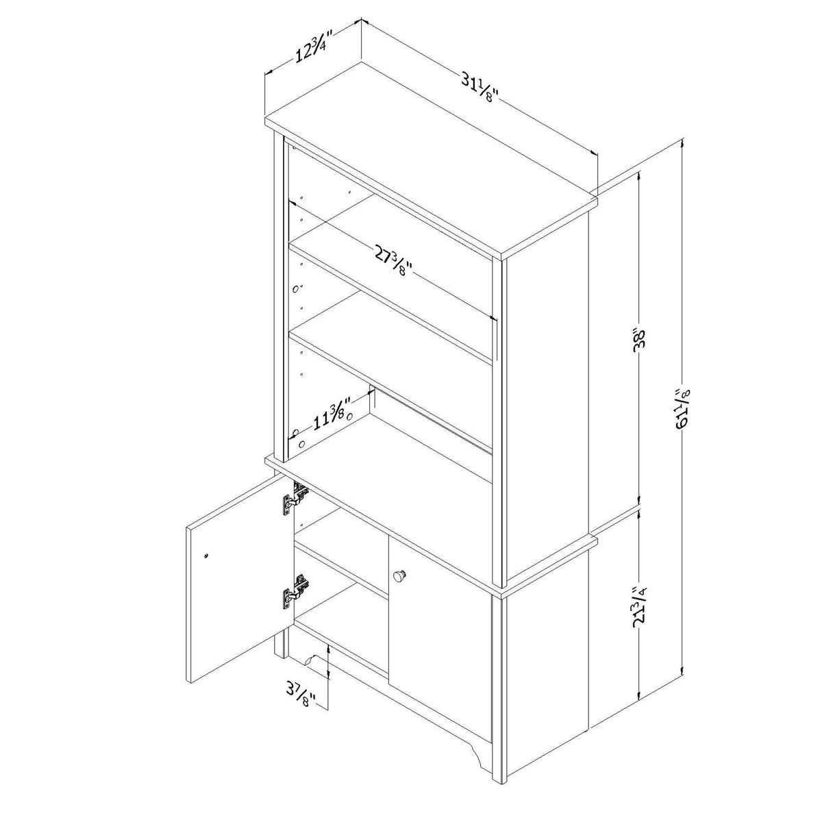 Pure White 3-Shelf Bookcase with Doors A50517