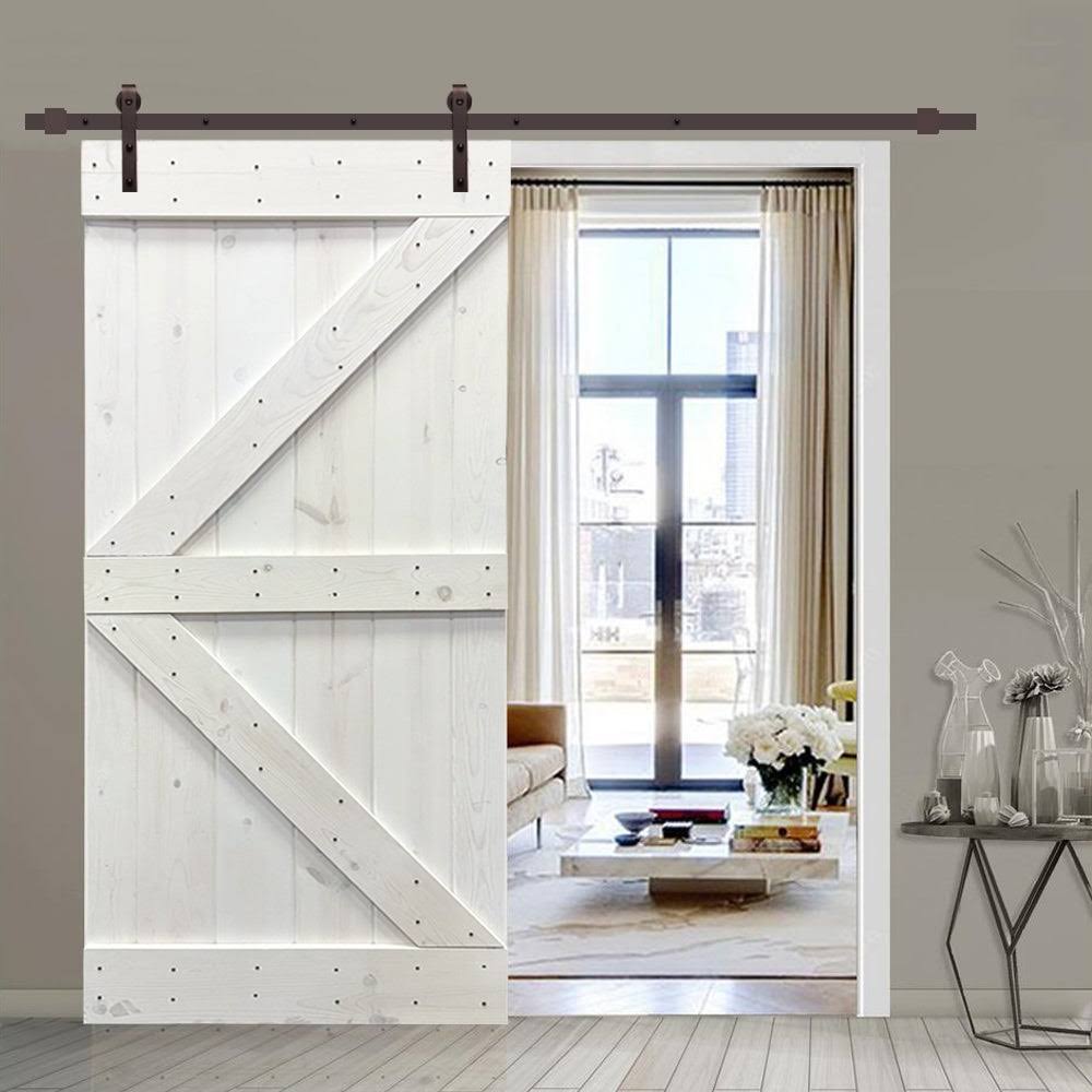 Light Cream Stained Pine Wood Interior Sliding Barn Door with Hardware Kit Y24856