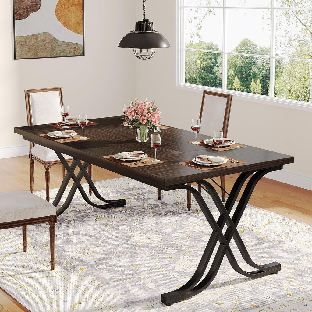 63 inch Dark Walnut Black Dining Table H465