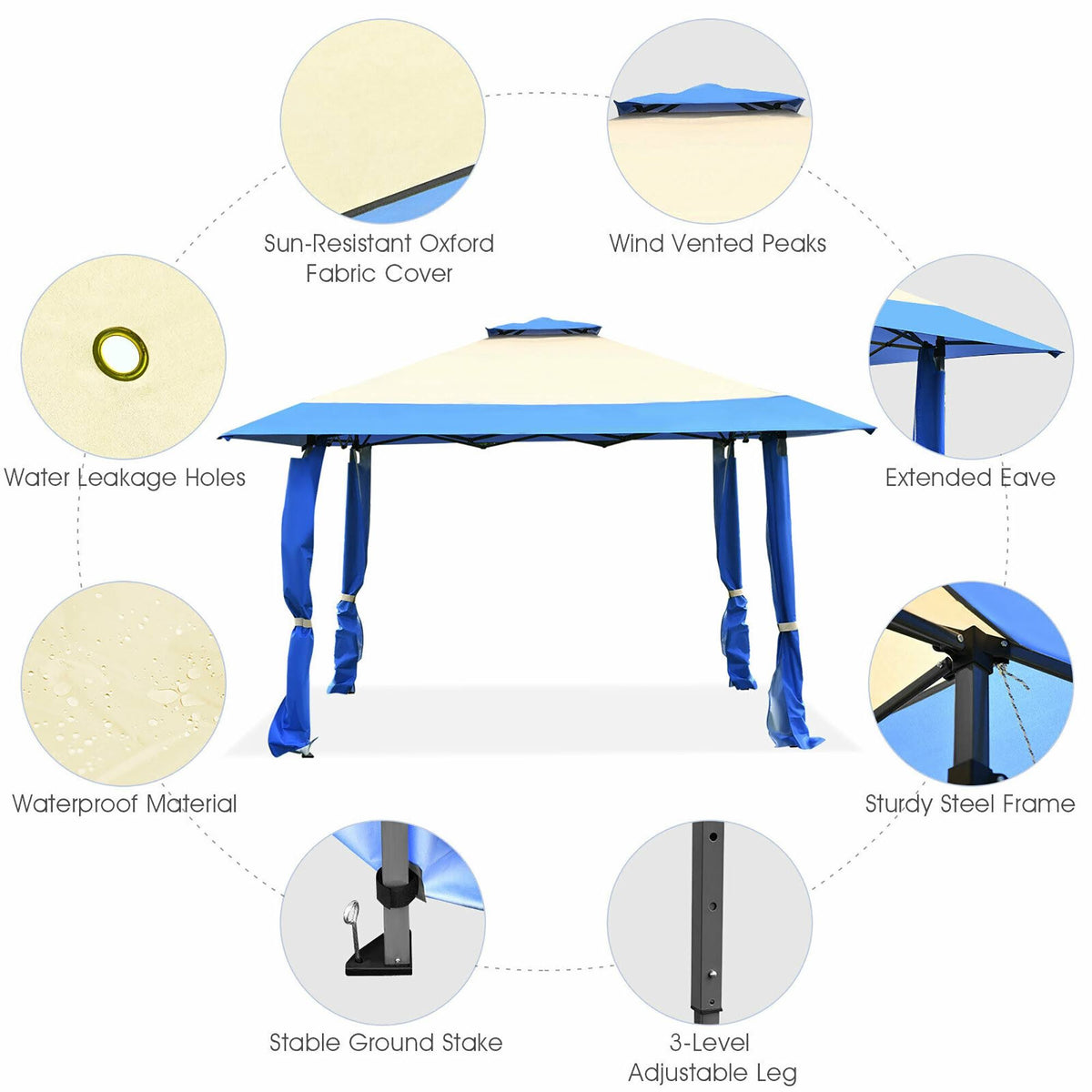 13x13 Gazebo Canopy Shelter Awning Tent Blue O38457