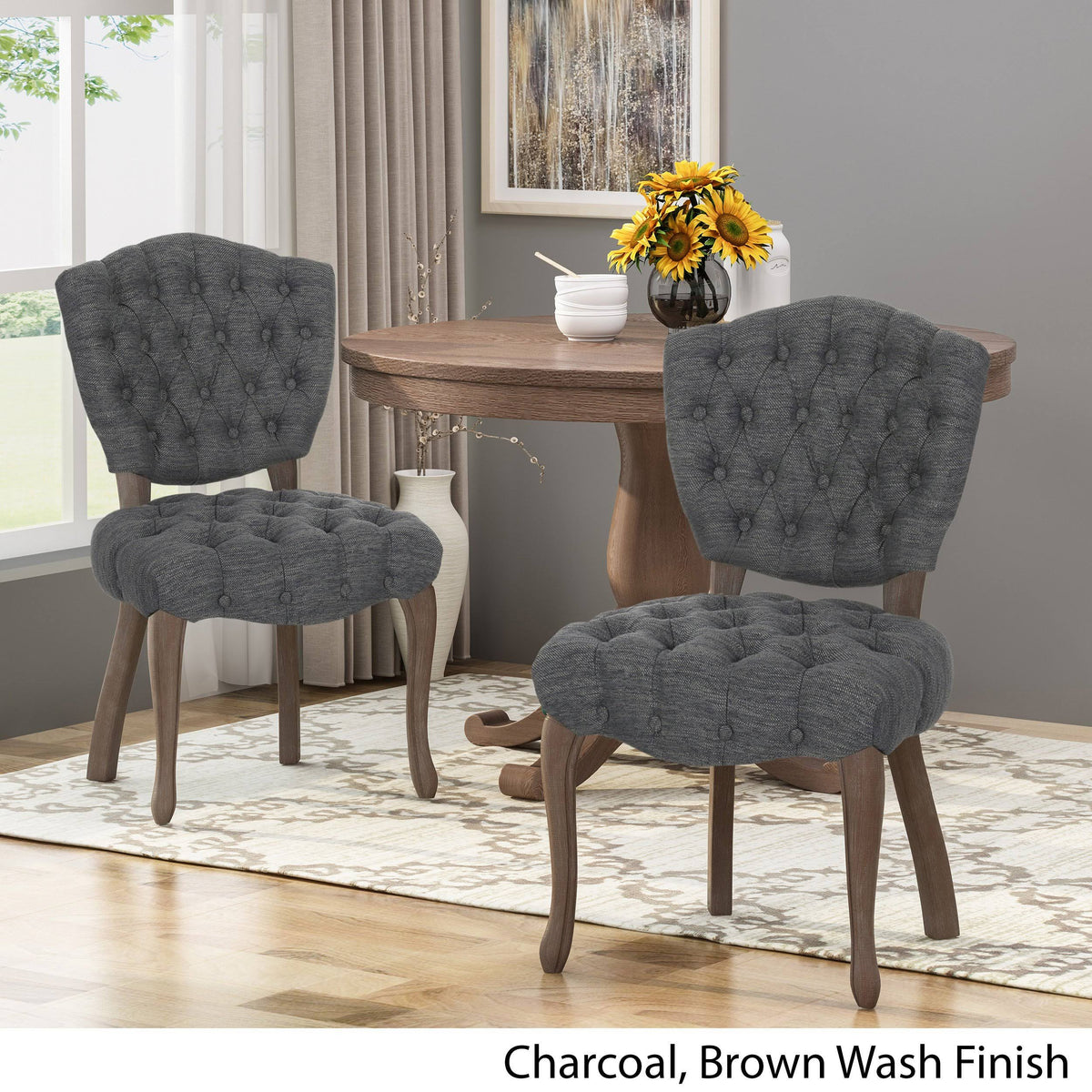 Tufted Dining Chair with Cabriole Legs Set of 2 Light Gray C686236