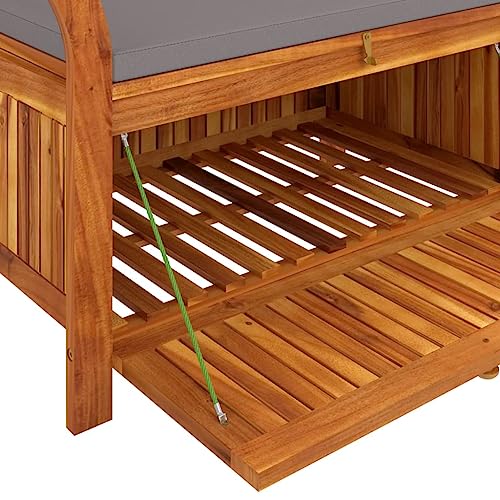 35.8" Solid Wood Acacia Outdoor Storage Bench with Seat Cushion K90212
