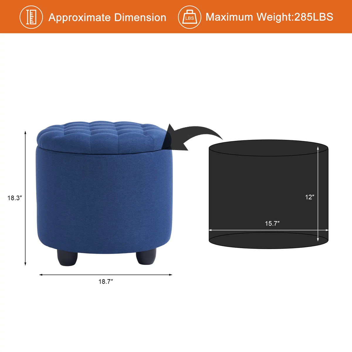 Large Round Storage Ottoman with Removable Lid S83132