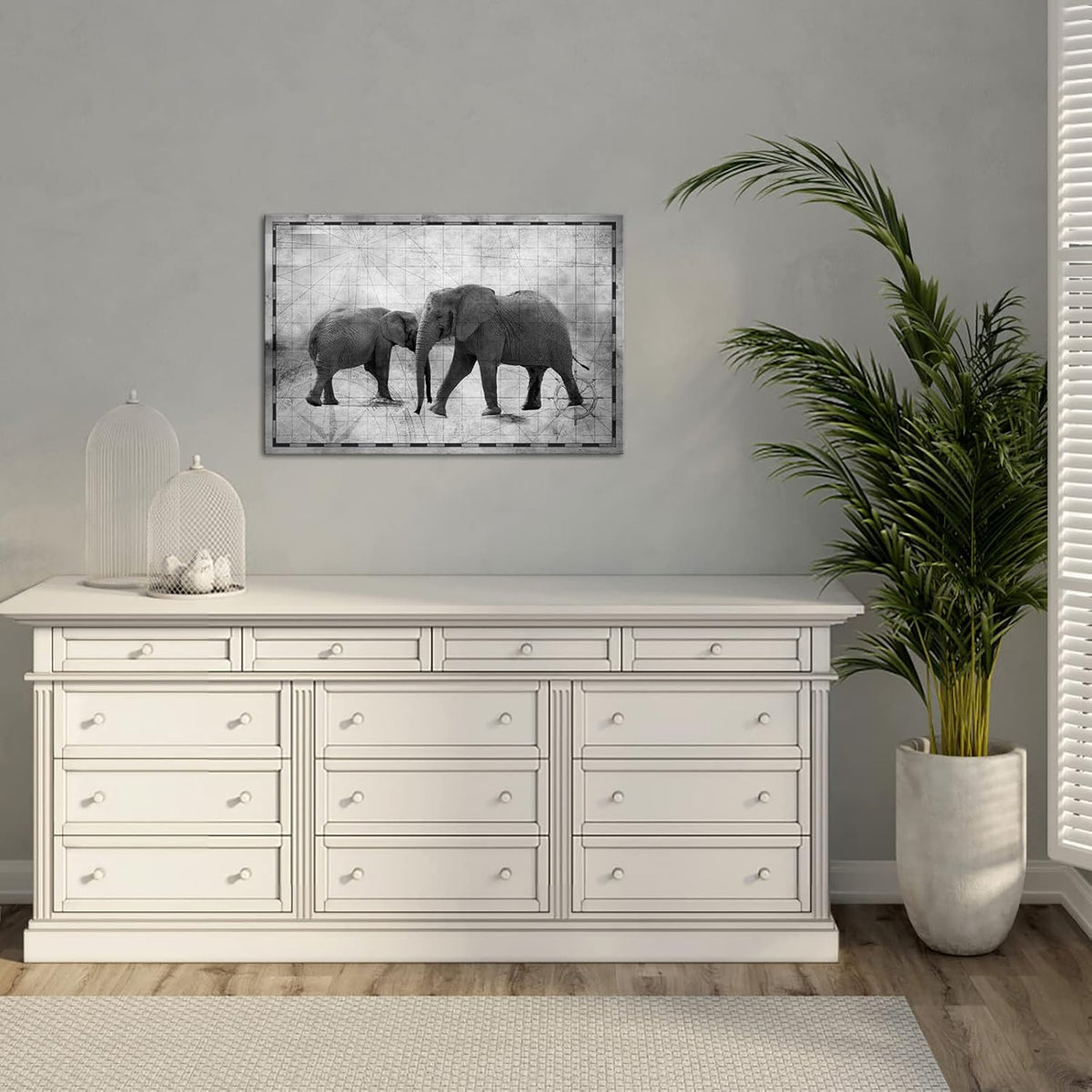 Vintage African Animals Wall Art Elephant Print on Nautical Map Canvas Picture Framed A880338