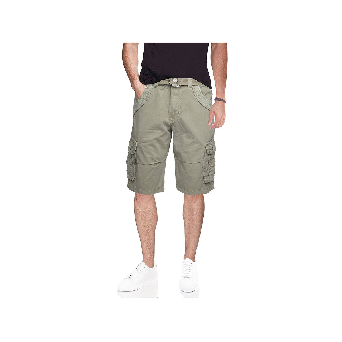 Men's Belted Double-Pocket Bermuda Cargo, Size: 32, Grey Q113929