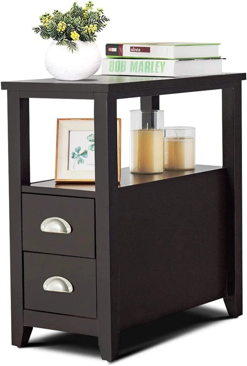 Wooden End Table with 2 Drawers and Shelf F9602