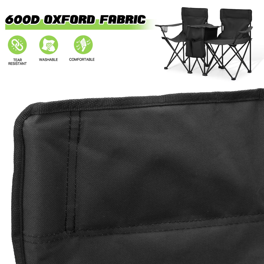 Portable Double Folding Chair with Umbrella, Cooler Bag & Carry Bag, Black J108002