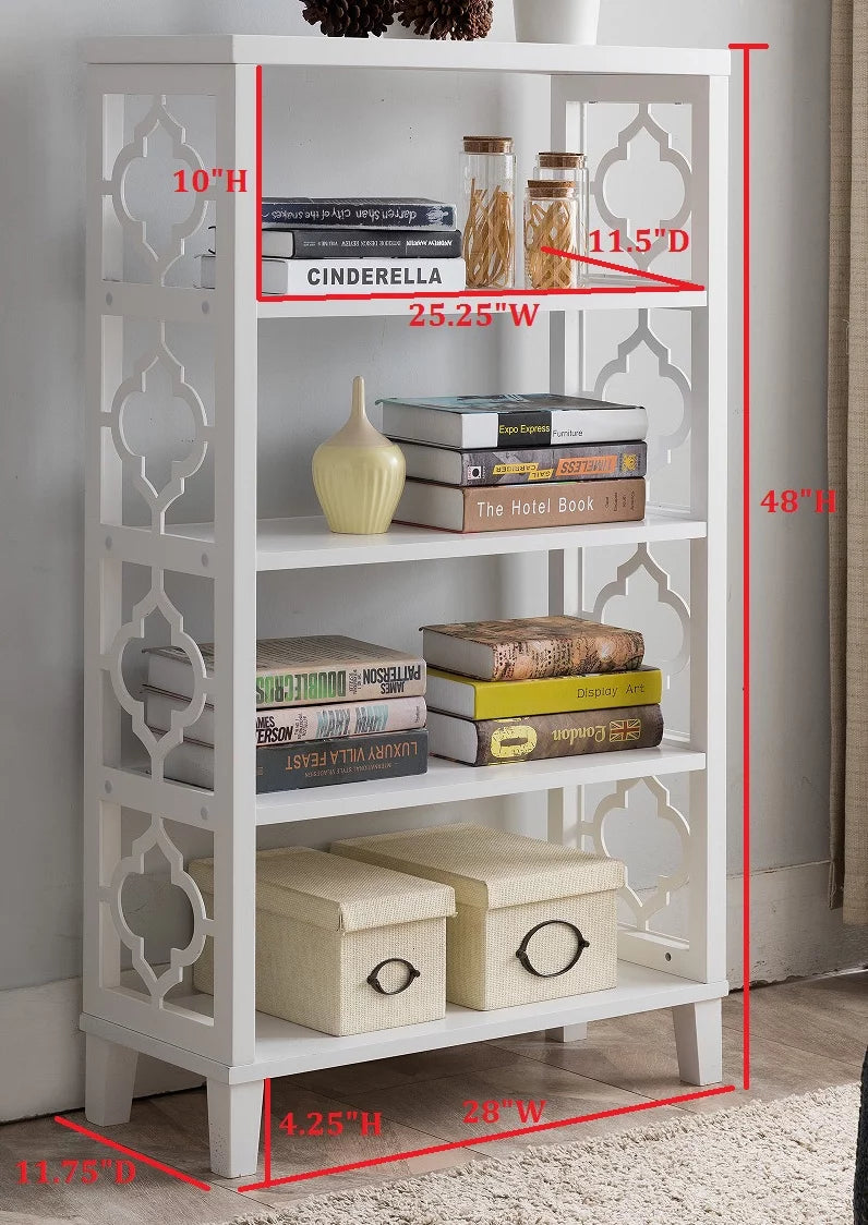 White 5 Tier Wood Bookcase J707