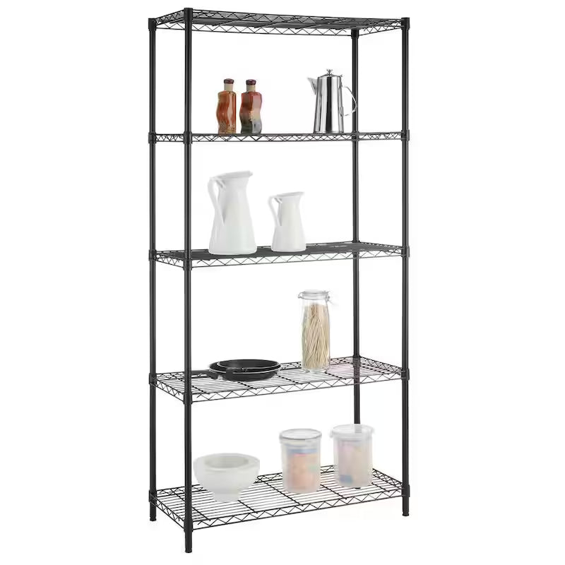 5-Tier Steel Wire Shelving Unit in Black X2744