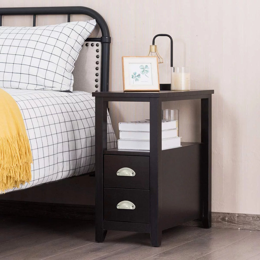 Wooden End Table with 2 Drawers and Shelf F9602