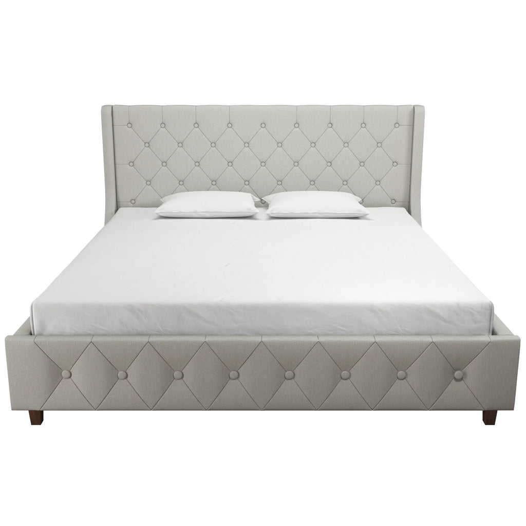 King Light Gray Linen Upholstered Bed V743508
