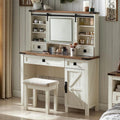 White Vanity Set with Sliding Lighted Mirror and Stool I73177