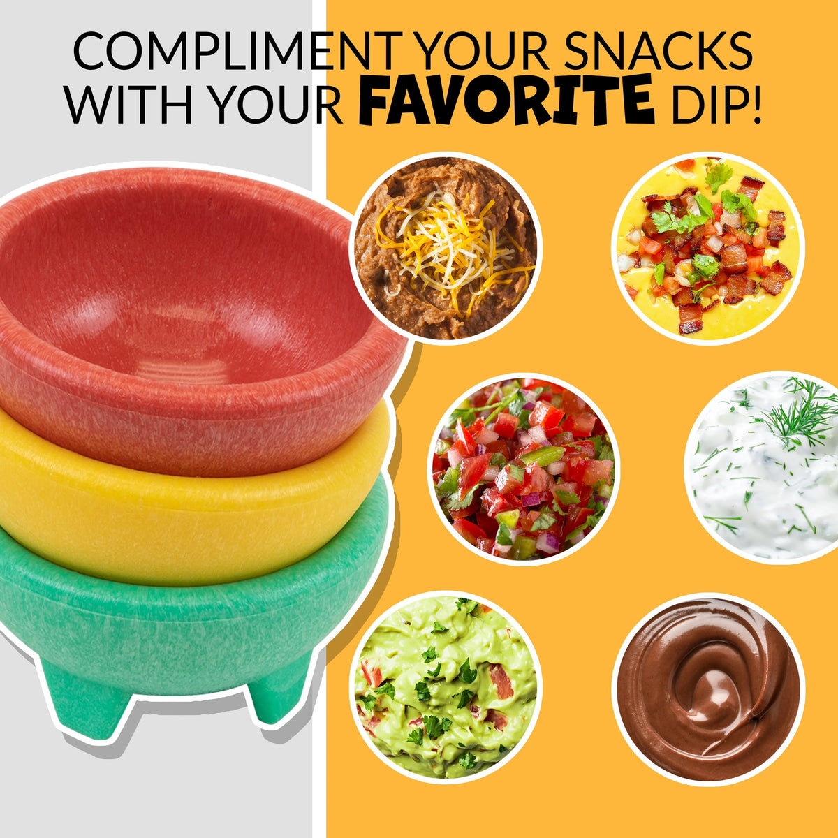 3-Piece Salsa Bowl Set in Yellow, Green & Red Y978