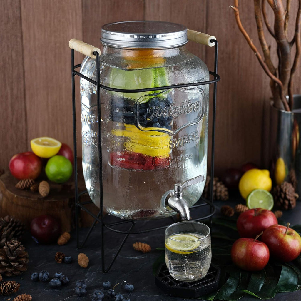 2 Gallon Glass Beverage Dispenser with Metal Wire Stand and Stainless Steel Spigot, Pack of 2 X59317