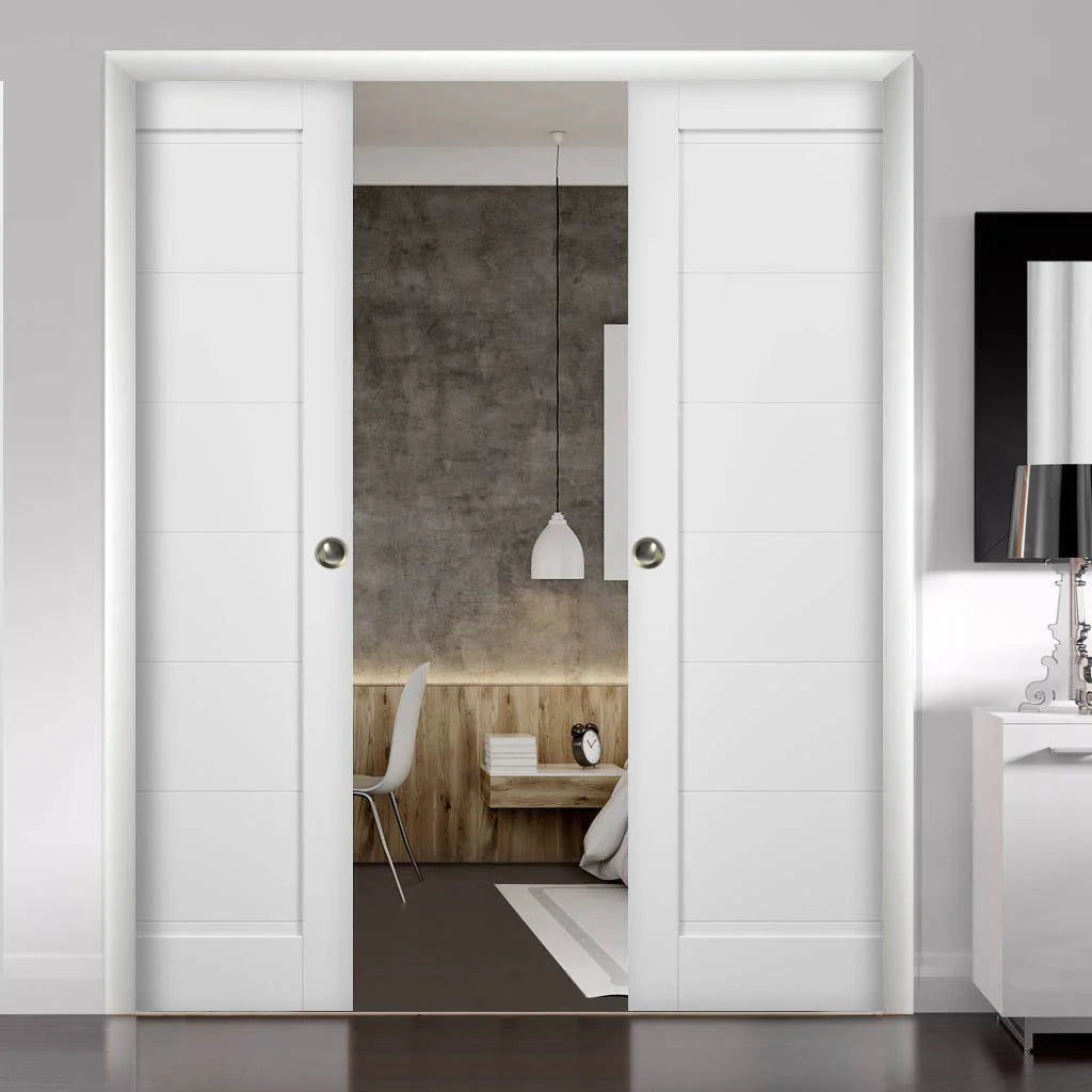 French Double Pocket Doors 48 x 96 with Frames Solid Wood Interior Sliding Closet Door F867569